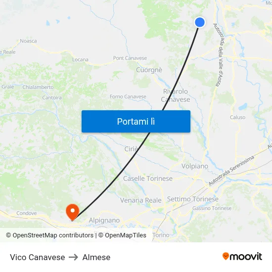 Vico Canavese to Almese map