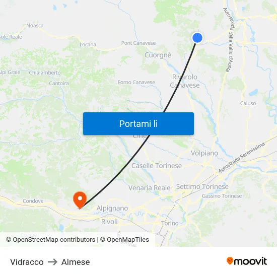 Vidracco to Almese map