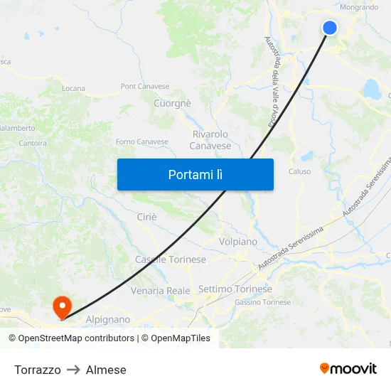 Torrazzo to Almese map