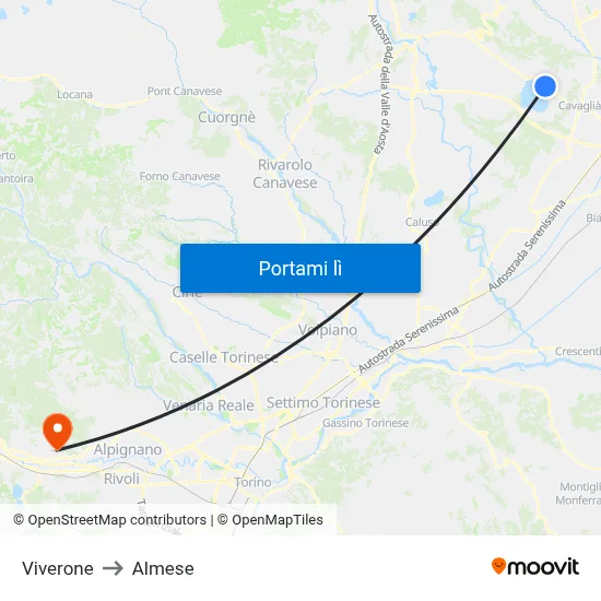 Viverone to Almese map