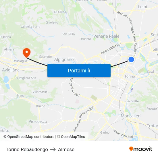 Torino Rebaudengo to Almese map
