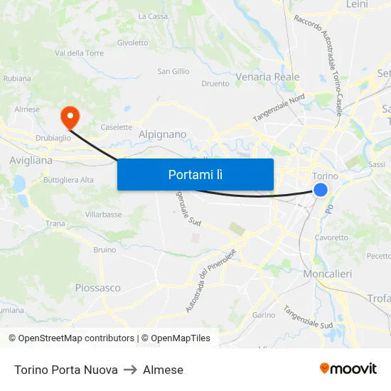 Torino Porta Nuova to Almese map