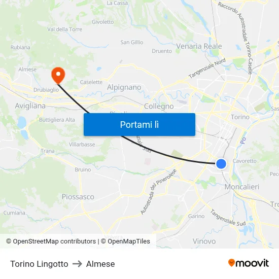 Torino Lingotto to Almese map