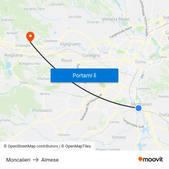 Moncalieri to Almese map