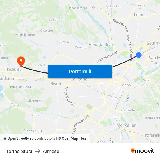 Torino Stura to Almese map
