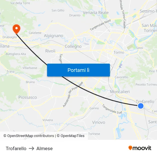 Trofarello to Almese map