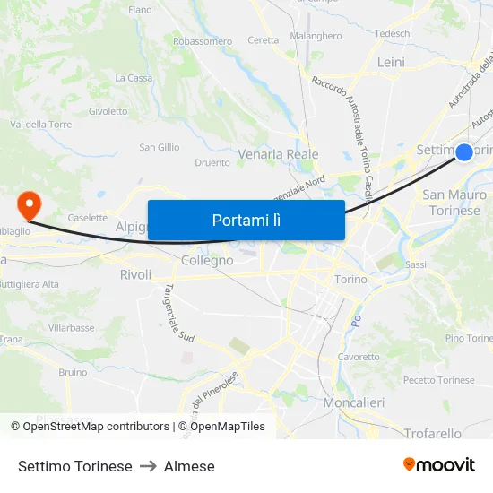 Settimo Torinese to Almese map