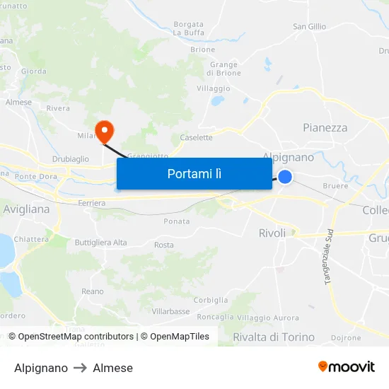 Alpignano to Almese map