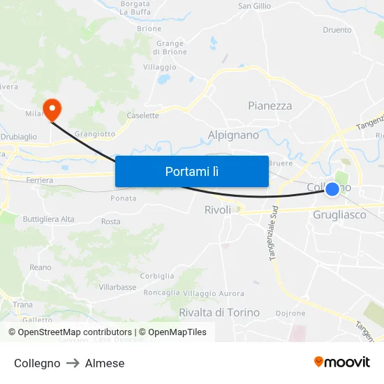 Collegno to Almese map
