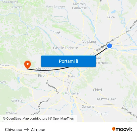 Chivasso to Almese map