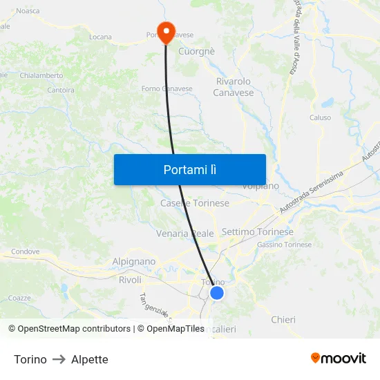 Torino to Alpette map