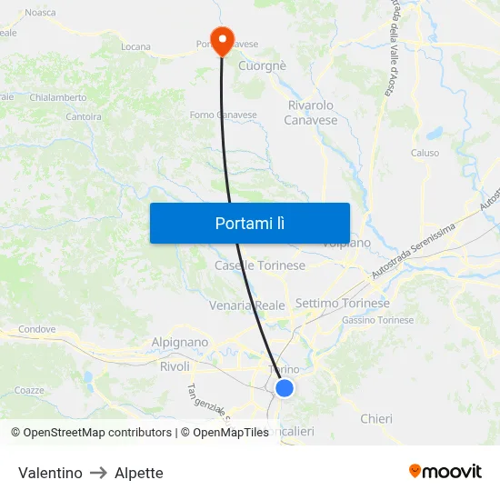 Valentino to Alpette map