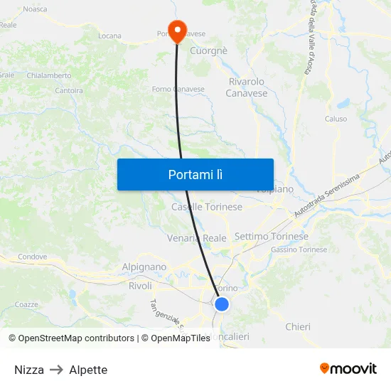 Nizza to Alpette map