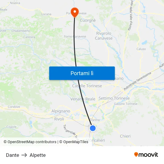 Dante to Alpette map