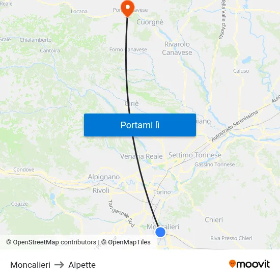 Moncalieri to Alpette map