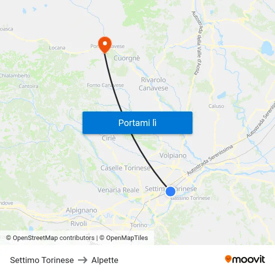 Settimo Torinese to Alpette map