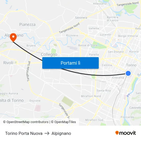 Torino Porta Nuova to Alpignano map