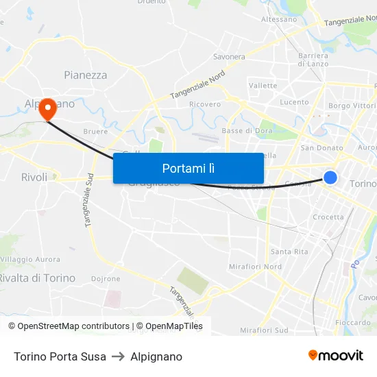 Torino Porta Susa to Alpignano map
