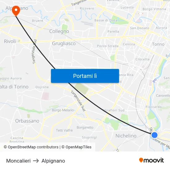 Moncalieri to Alpignano map