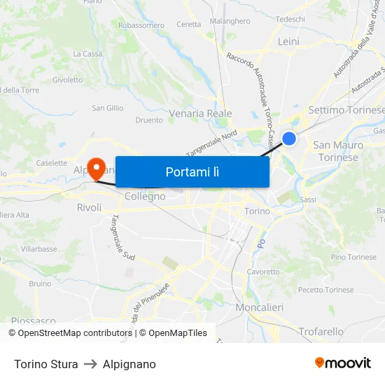 Torino Stura to Alpignano map