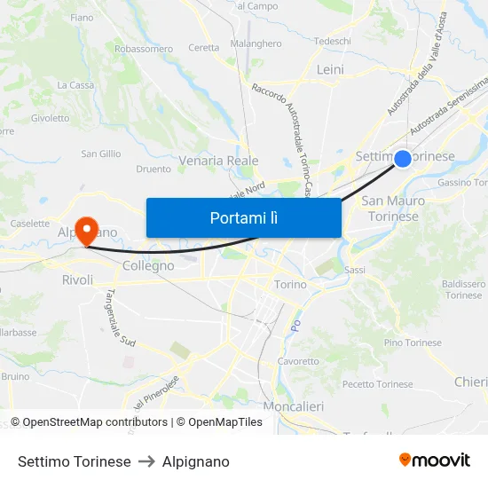 Settimo Torinese to Alpignano map