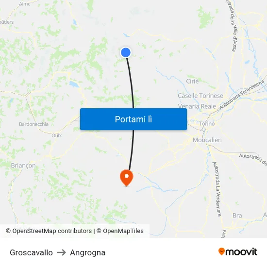 Groscavallo to Angrogna map