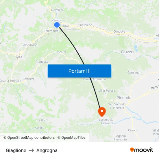 Giaglione to Angrogna map