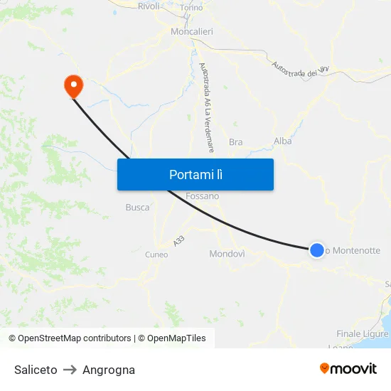 Saliceto to Angrogna map