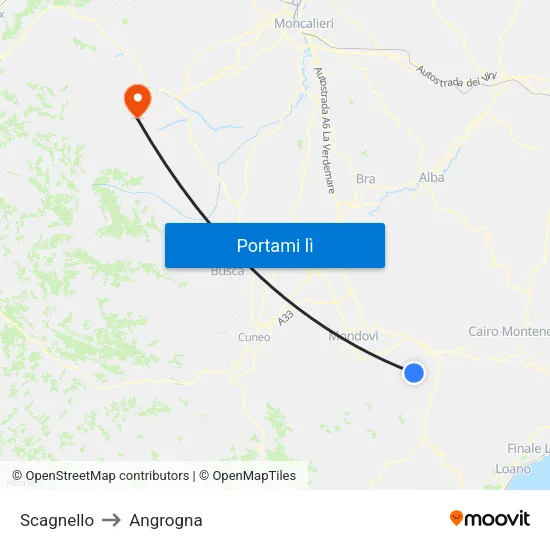 Scagnello to Angrogna map