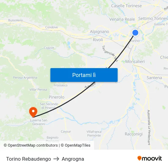 Torino Rebaudengo to Angrogna map