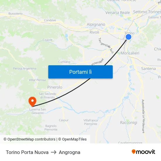 Torino Porta Nuova to Angrogna map