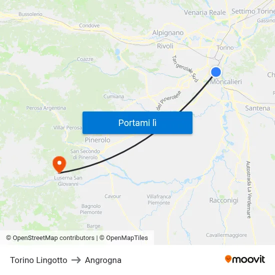 Torino Lingotto to Angrogna map
