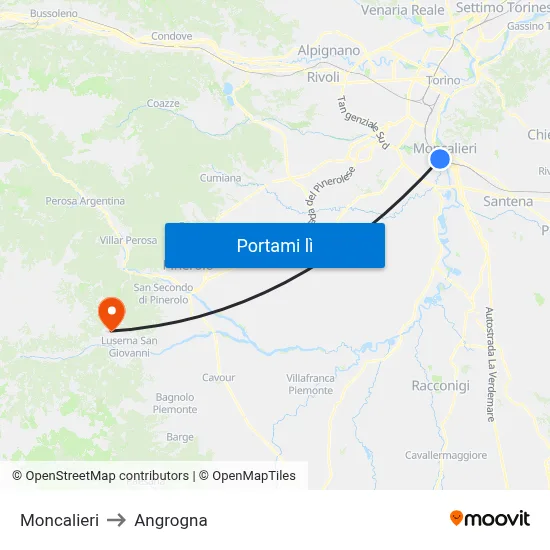Moncalieri to Angrogna map