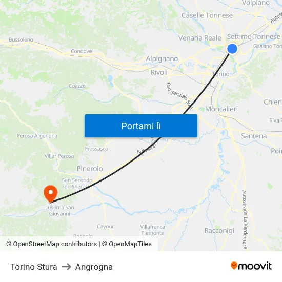 Torino Stura to Angrogna map
