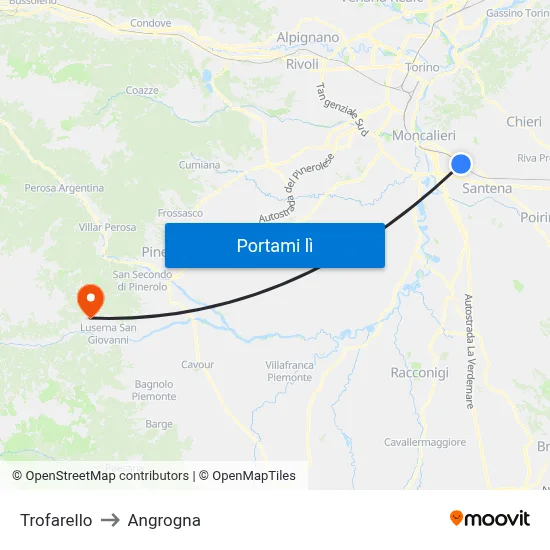 Trofarello to Angrogna map
