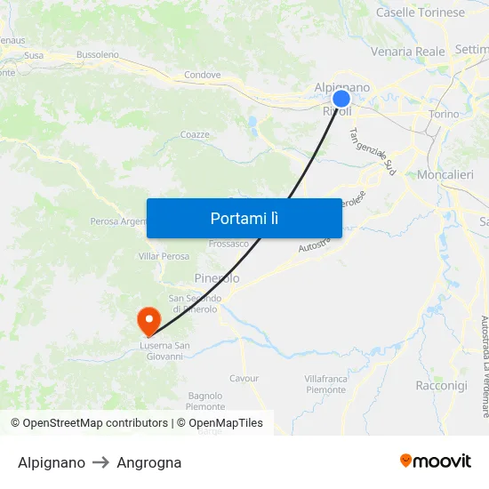 Alpignano to Angrogna map