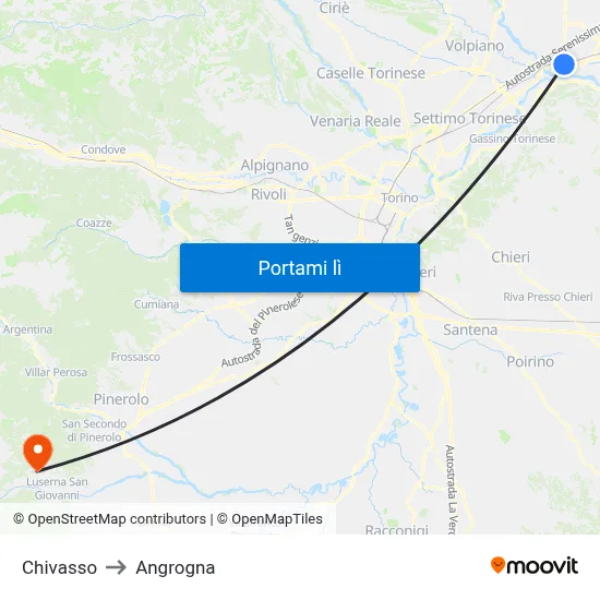Chivasso to Angrogna map
