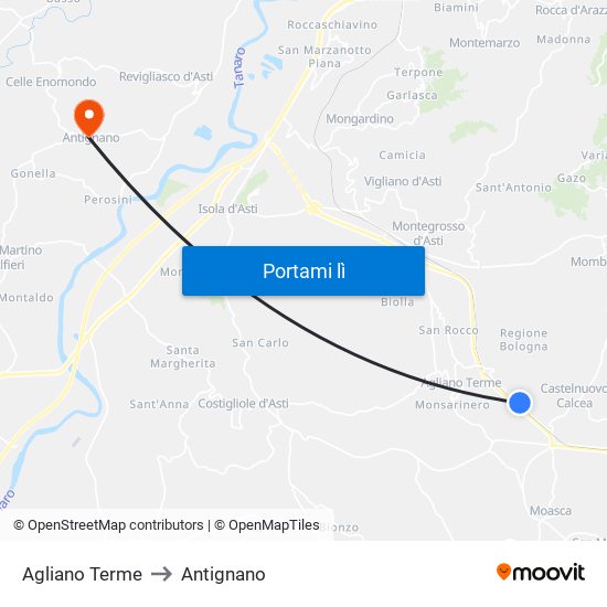 Agliano Terme to Antignano map