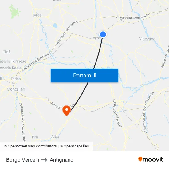 Borgo Vercelli to Antignano map