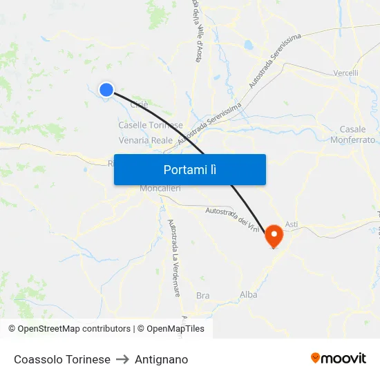 Coassolo Torinese to Antignano map