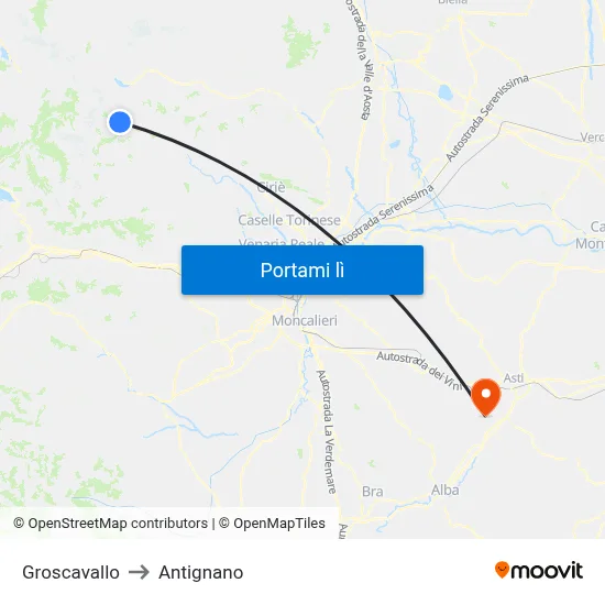 Groscavallo to Antignano map
