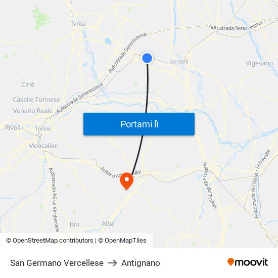 San Germano Vercellese to Antignano map