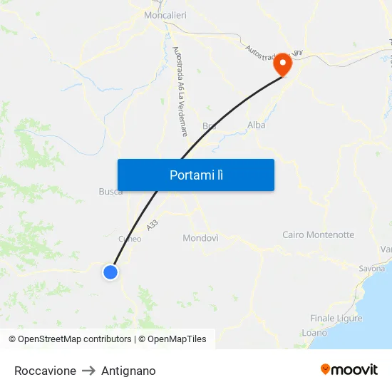 Roccavione to Antignano map