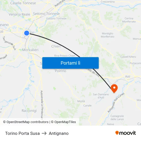 Torino Porta Susa to Antignano map