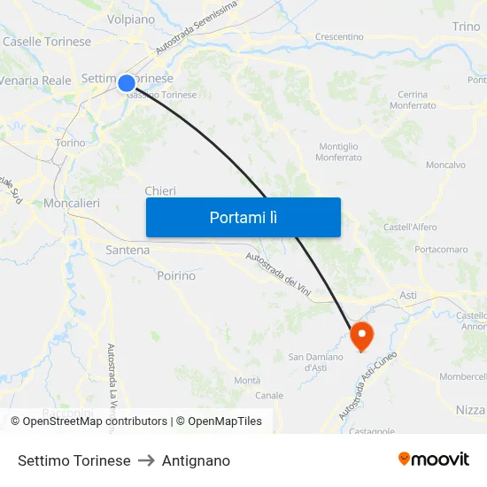 Settimo Torinese to Antignano map