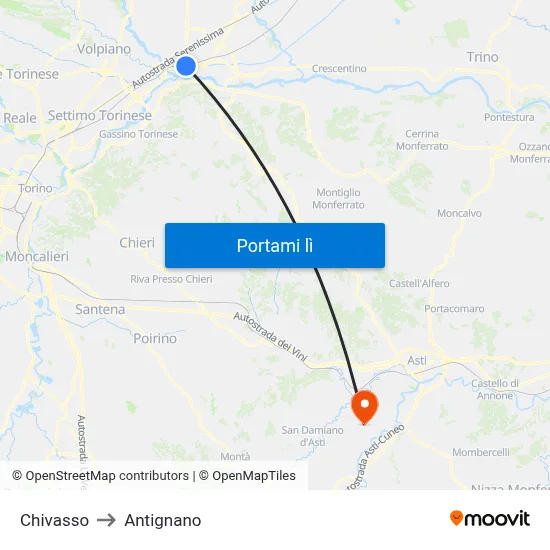 Chivasso to Antignano map