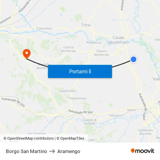 Borgo San Martino to Aramengo map