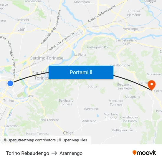 Torino Rebaudengo to Aramengo map