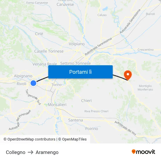 Collegno to Aramengo map