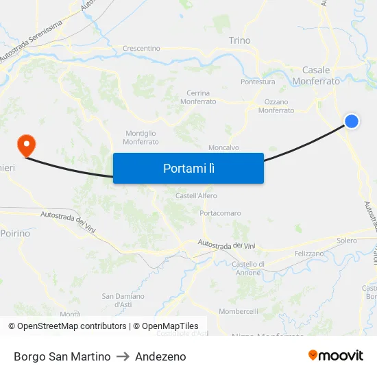 Borgo San Martino to Andezeno map